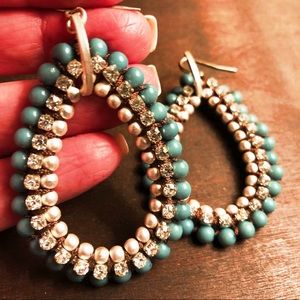 NWOT Turquoise Rhinestone Silver Bead Brown Woven